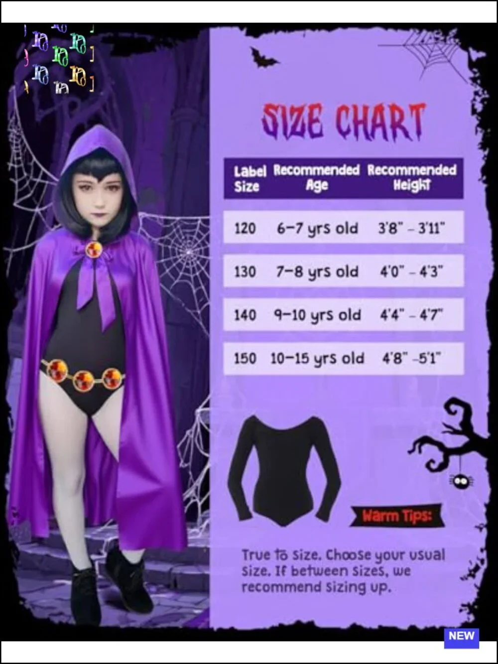 Kids Halloween Costume Purple Cape Jumpsuit Tights Gem Belt